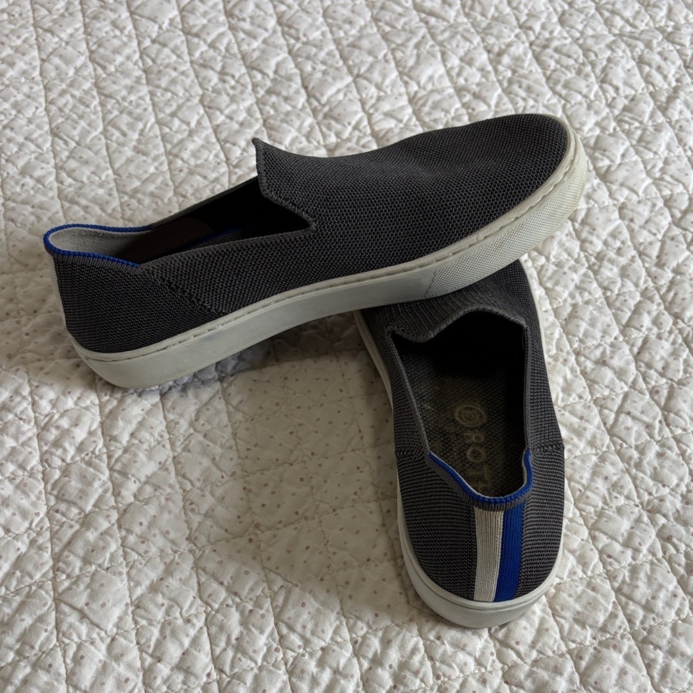 Rothy's Gray Slip-On Flats with Blue Accent